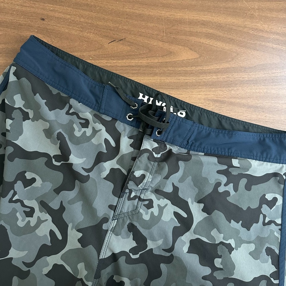 Hinano Hawaii Tahiti Board Shorts Black Gray Camouflage Stretch Swimwear Mens 44